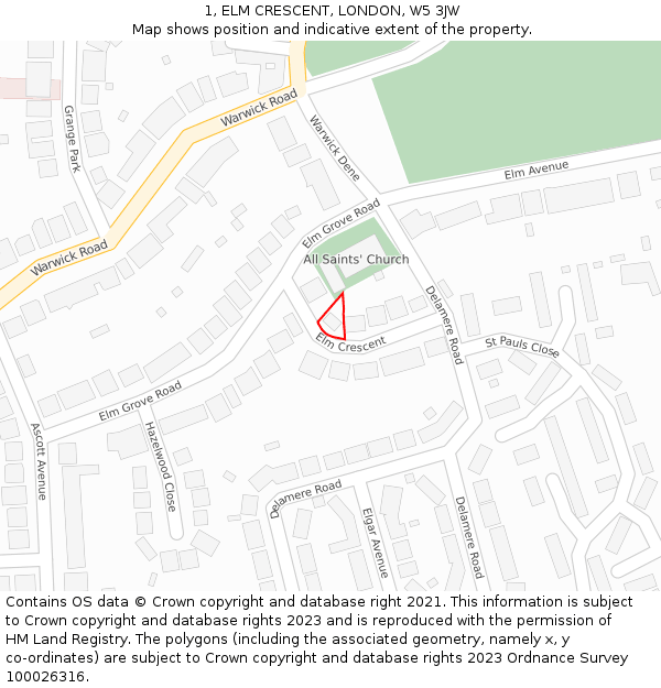 1, ELM CRESCENT, LONDON, W5 3JW: Location map and indicative extent of plot