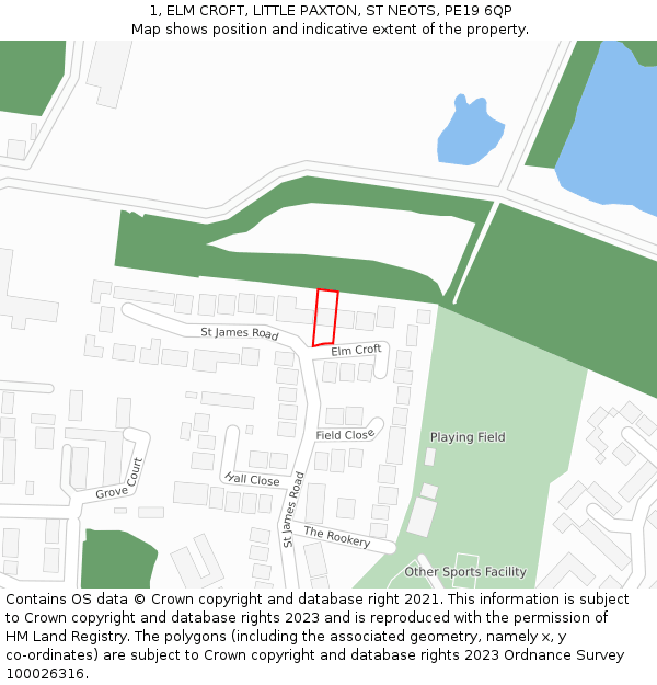 1, ELM CROFT, LITTLE PAXTON, ST NEOTS, PE19 6QP: Location map and indicative extent of plot