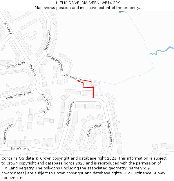 1, ELM DRIVE, MALVERN, WR14 2PY: Location map and indicative extent of plot