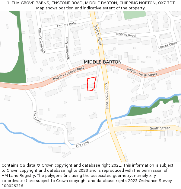 1, ELM GROVE BARNS, ENSTONE ROAD, MIDDLE BARTON, CHIPPING NORTON, OX7 7DT: Location map and indicative extent of plot