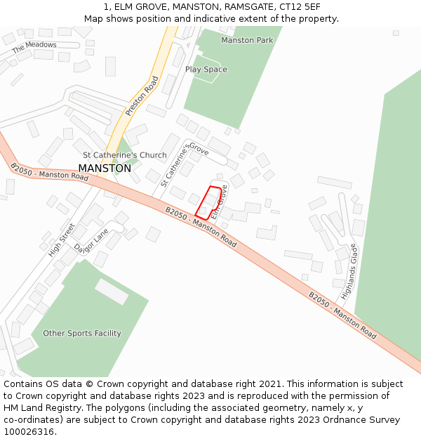 1, ELM GROVE, MANSTON, RAMSGATE, CT12 5EF: Location map and indicative extent of plot