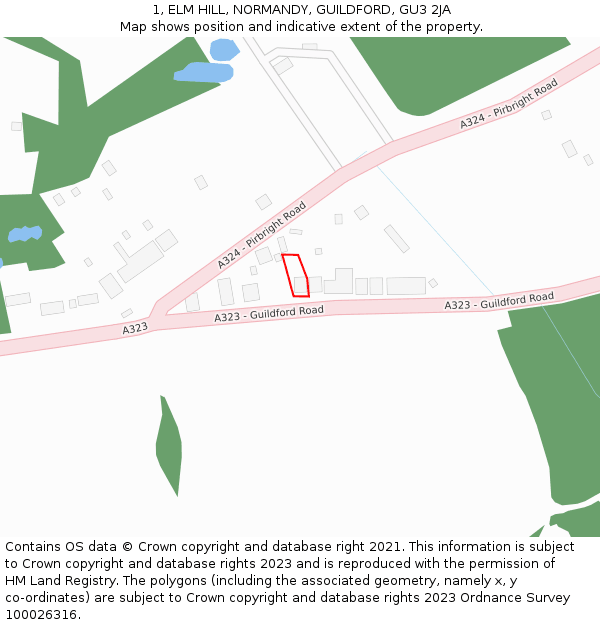 1, ELM HILL, NORMANDY, GUILDFORD, GU3 2JA: Location map and indicative extent of plot