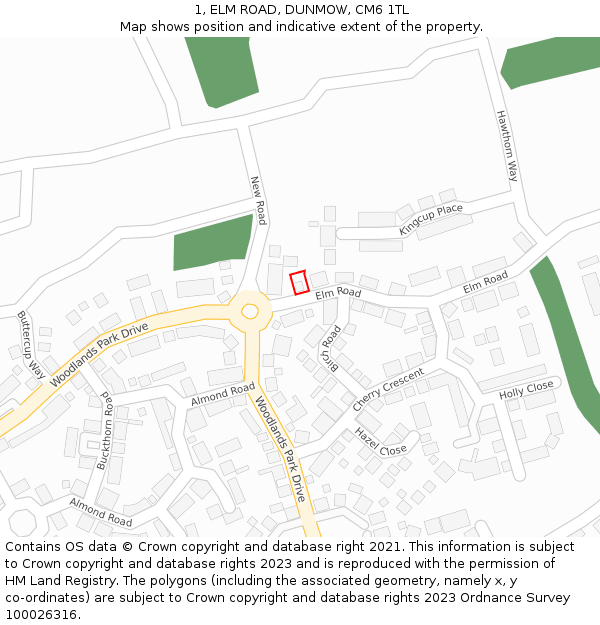 1, ELM ROAD, DUNMOW, CM6 1TL: Location map and indicative extent of plot