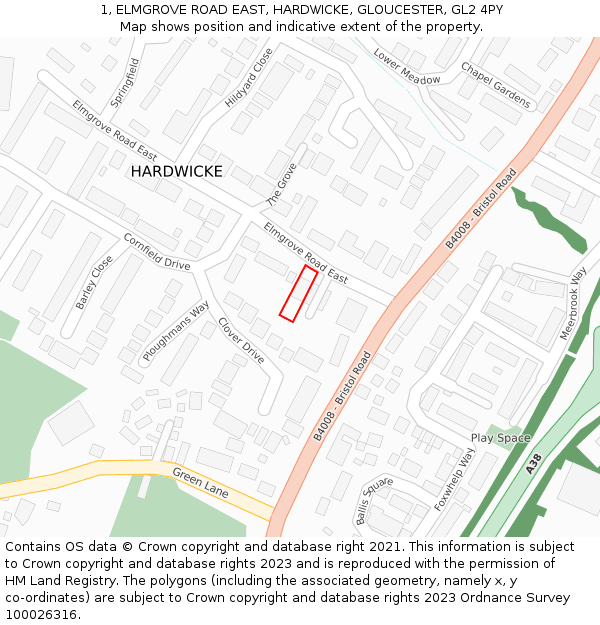 1, ELMGROVE ROAD EAST, HARDWICKE, GLOUCESTER, GL2 4PY: Location map and indicative extent of plot
