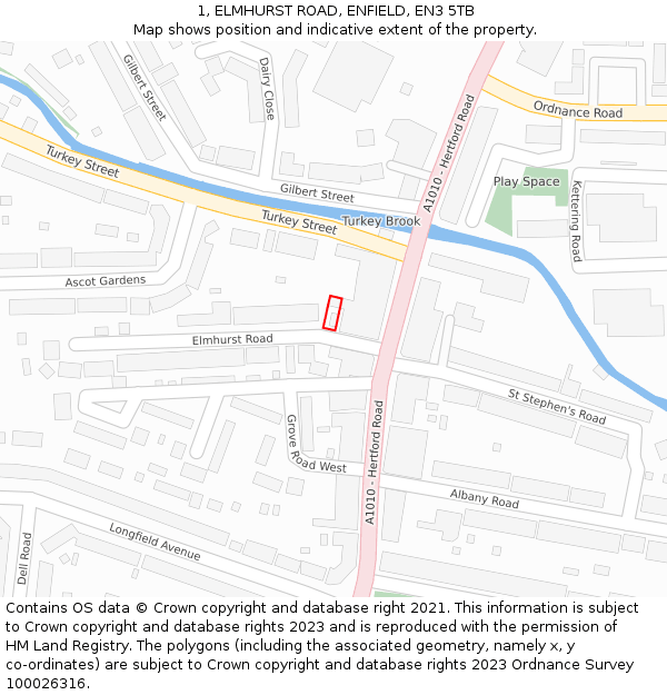 1, ELMHURST ROAD, ENFIELD, EN3 5TB: Location map and indicative extent of plot