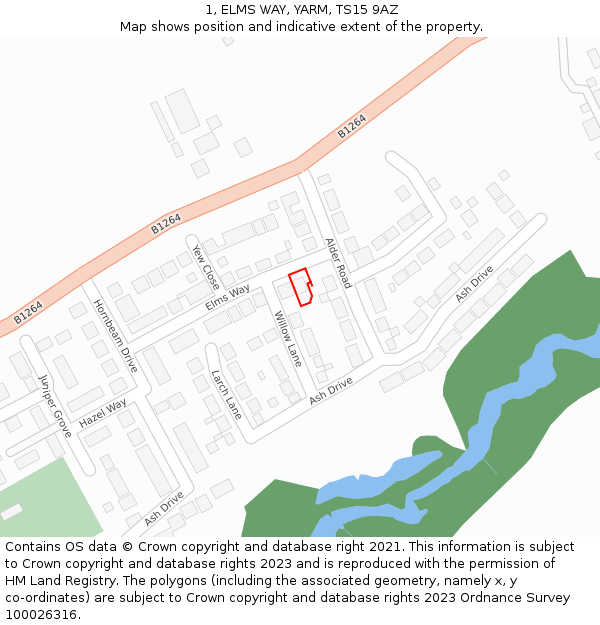 1, ELMS WAY, YARM, TS15 9AZ: Location map and indicative extent of plot