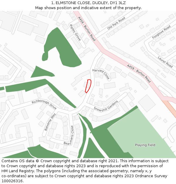 1, ELMSTONE CLOSE, DUDLEY, DY1 3LZ: Location map and indicative extent of plot