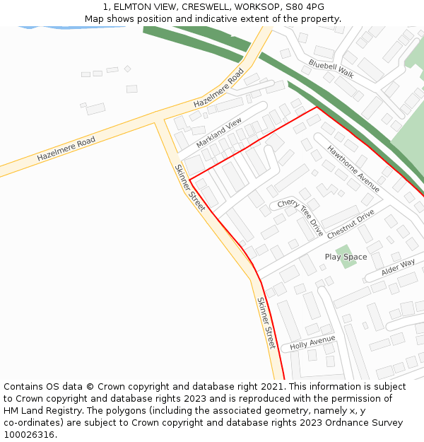 1, ELMTON VIEW, CRESWELL, WORKSOP, S80 4PG: Location map and indicative extent of plot