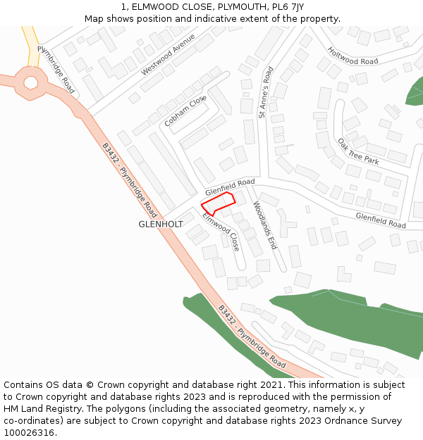 1, ELMWOOD CLOSE, PLYMOUTH, PL6 7JY: Location map and indicative extent of plot