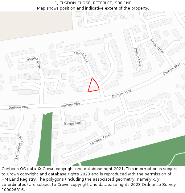 1, ELSDON CLOSE, PETERLEE, SR8 1NE: Location map and indicative extent of plot