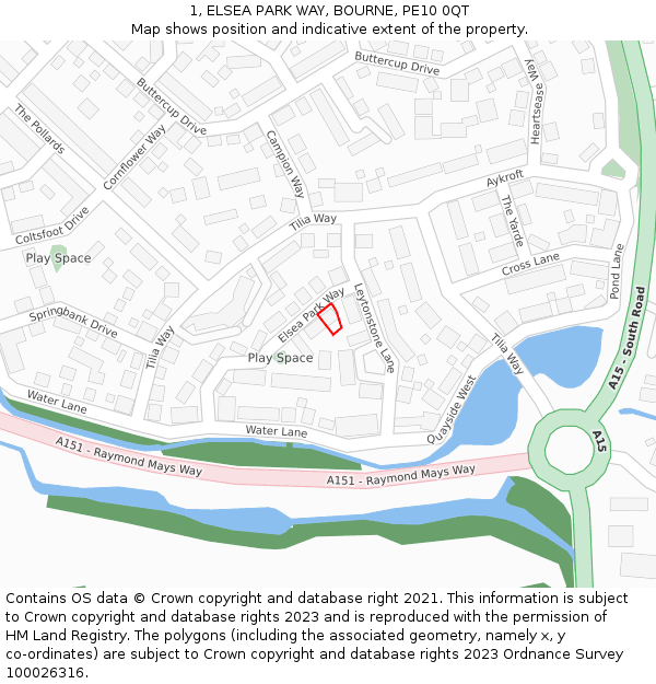 1, ELSEA PARK WAY, BOURNE, PE10 0QT: Location map and indicative extent of plot