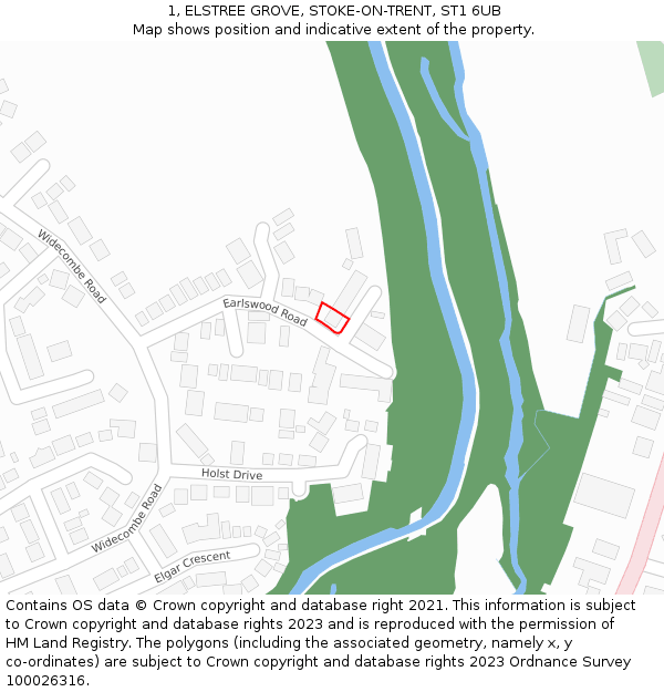 1, ELSTREE GROVE, STOKE-ON-TRENT, ST1 6UB: Location map and indicative extent of plot