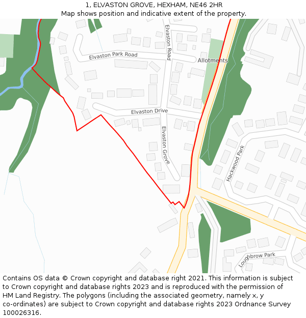 1, ELVASTON GROVE, HEXHAM, NE46 2HR: Location map and indicative extent of plot