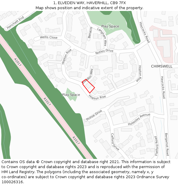 1, ELVEDEN WAY, HAVERHILL, CB9 7FX: Location map and indicative extent of plot