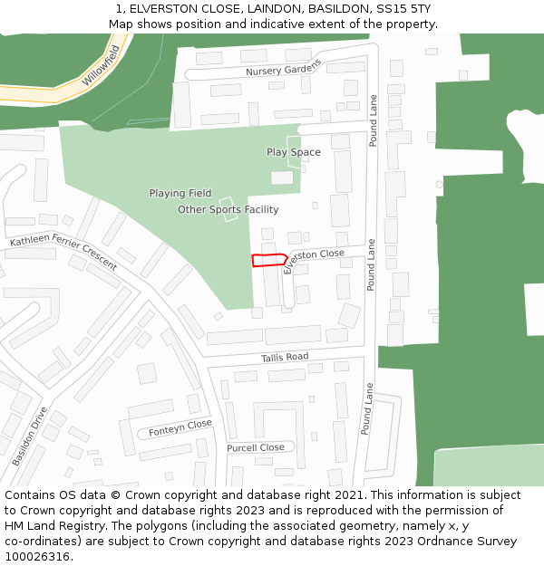 1, ELVERSTON CLOSE, LAINDON, BASILDON, SS15 5TY: Location map and indicative extent of plot