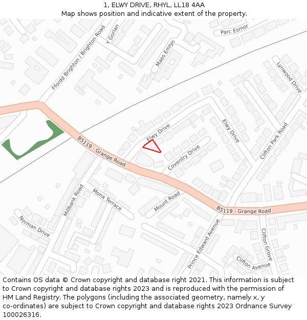 1, ELWY DRIVE, RHYL, LL18 4AA: Location map and indicative extent of plot