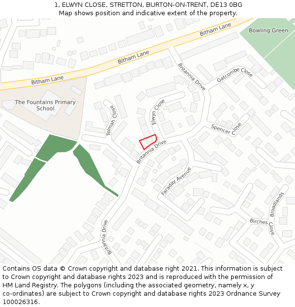 1, ELWYN CLOSE, STRETTON, BURTON-ON-TRENT, DE13 0BG: Location map and indicative extent of plot