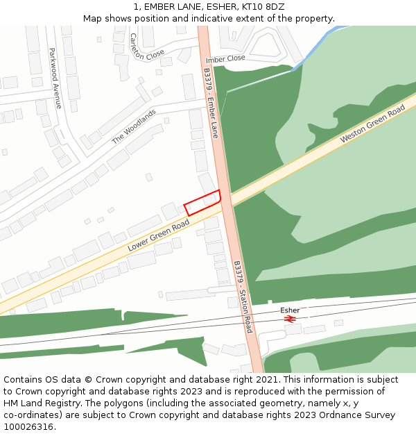 1, EMBER LANE, ESHER, KT10 8DZ: Location map and indicative extent of plot