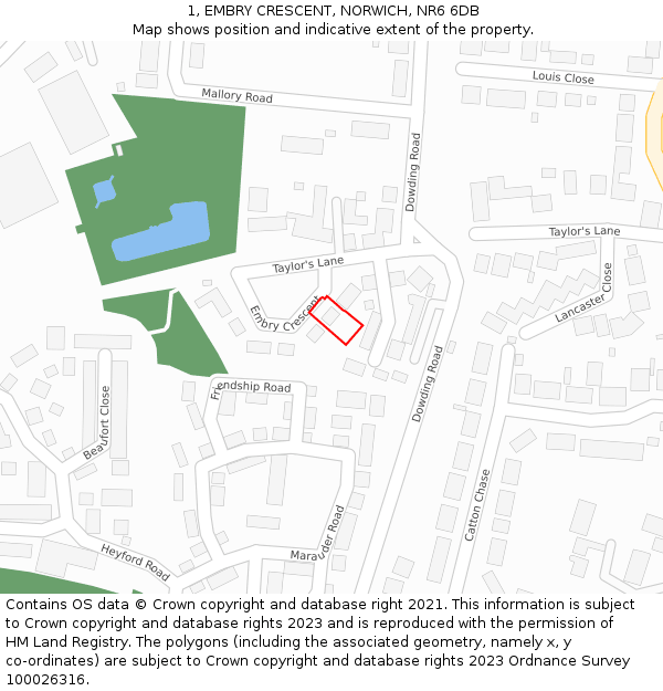 1, EMBRY CRESCENT, NORWICH, NR6 6DB: Location map and indicative extent of plot