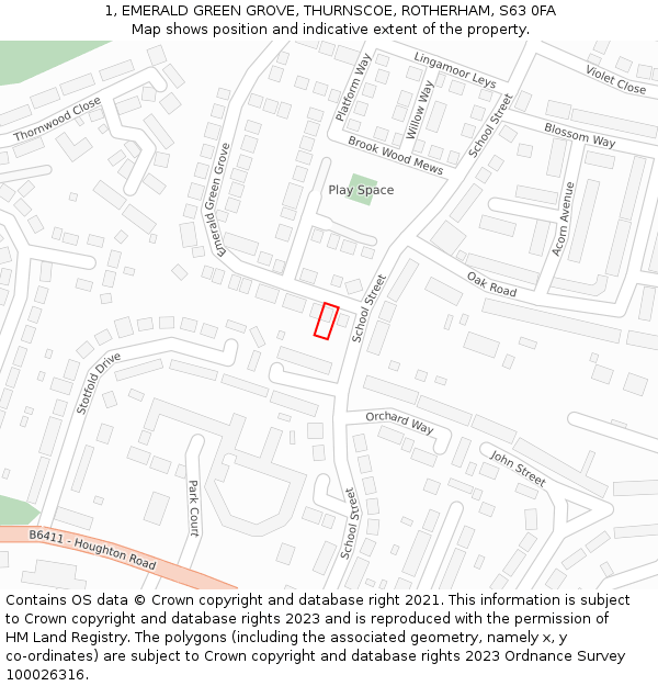 1, EMERALD GREEN GROVE, THURNSCOE, ROTHERHAM, S63 0FA: Location map and indicative extent of plot