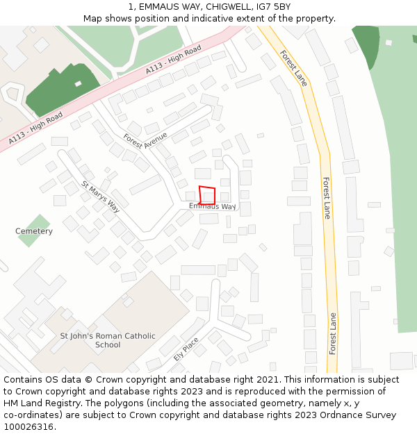 1, EMMAUS WAY, CHIGWELL, IG7 5BY: Location map and indicative extent of plot