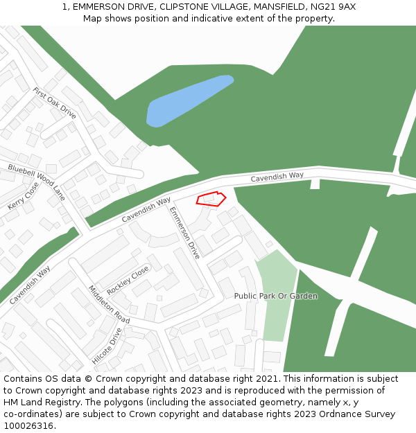 1, EMMERSON DRIVE, CLIPSTONE VILLAGE, MANSFIELD, NG21 9AX: Location map and indicative extent of plot