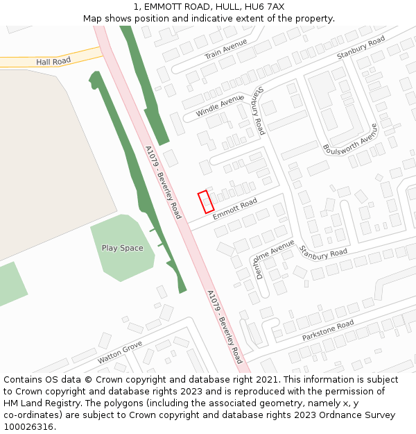 1, EMMOTT ROAD, HULL, HU6 7AX: Location map and indicative extent of plot