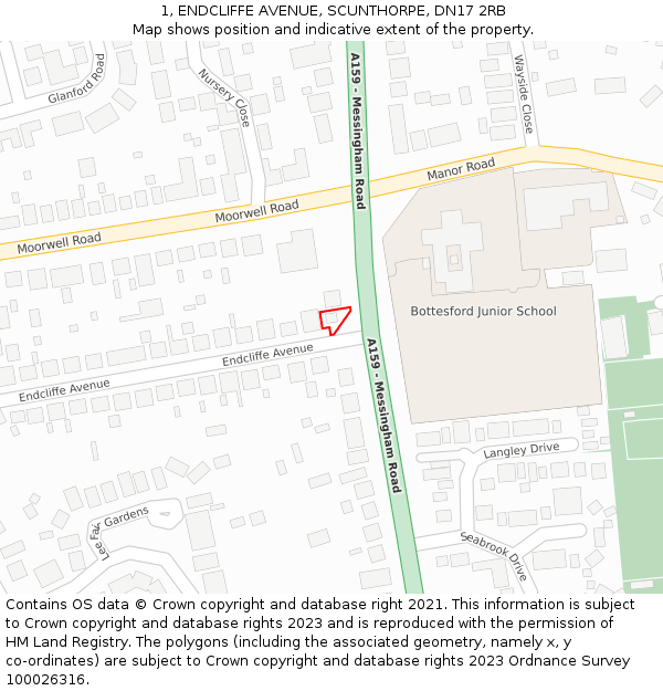 1, ENDCLIFFE AVENUE, SCUNTHORPE, DN17 2RB: Location map and indicative extent of plot