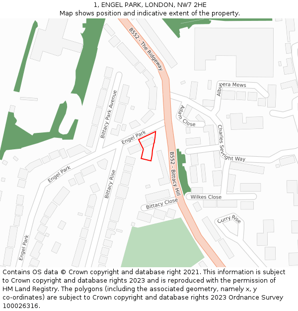 1, ENGEL PARK, LONDON, NW7 2HE: Location map and indicative extent of plot