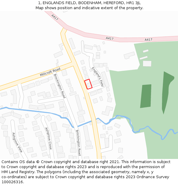 1, ENGLANDS FIELD, BODENHAM, HEREFORD, HR1 3JL: Location map and indicative extent of plot