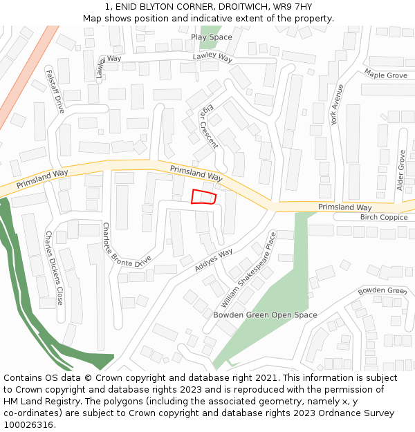 1, ENID BLYTON CORNER, DROITWICH, WR9 7HY: Location map and indicative extent of plot