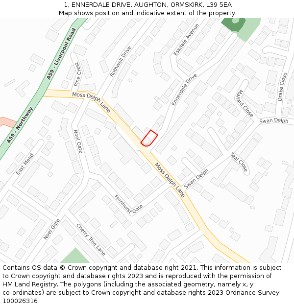 1, ENNERDALE DRIVE, AUGHTON, ORMSKIRK, L39 5EA: Location map and indicative extent of plot