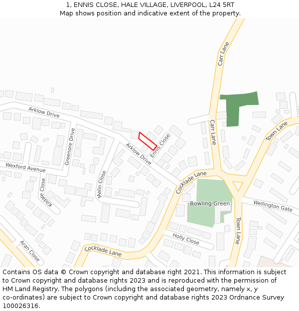 1, ENNIS CLOSE, HALE VILLAGE, LIVERPOOL, L24 5RT: Location map and indicative extent of plot