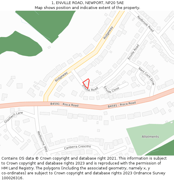 1, ENVILLE ROAD, NEWPORT, NP20 5AE: Location map and indicative extent of plot