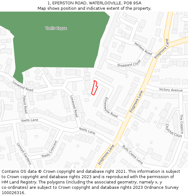 1, EPERSTON ROAD, WATERLOOVILLE, PO8 9SA: Location map and indicative extent of plot