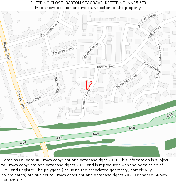 1, EPPING CLOSE, BARTON SEAGRAVE, KETTERING, NN15 6TR: Location map and indicative extent of plot