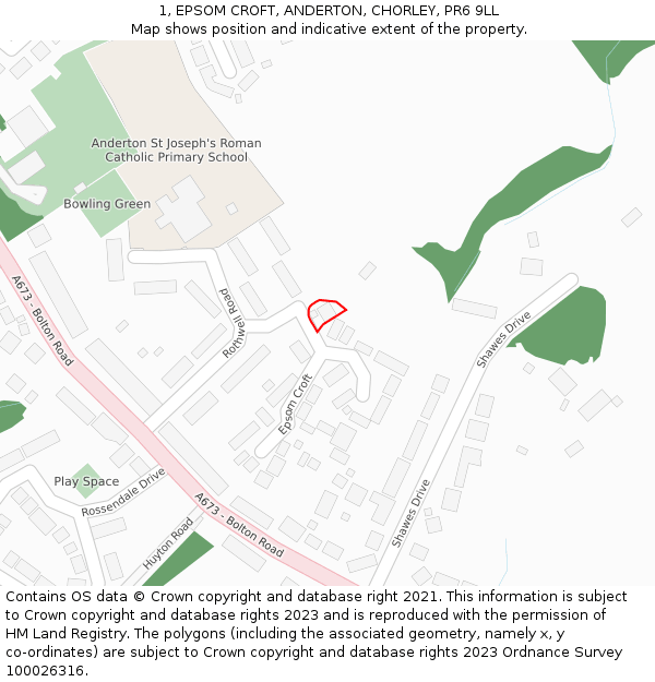 1, EPSOM CROFT, ANDERTON, CHORLEY, PR6 9LL: Location map and indicative extent of plot