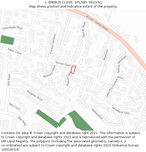 1, EREBUS CLOSE, SPILSBY, PE23 5LJ: Location map and indicative extent of plot