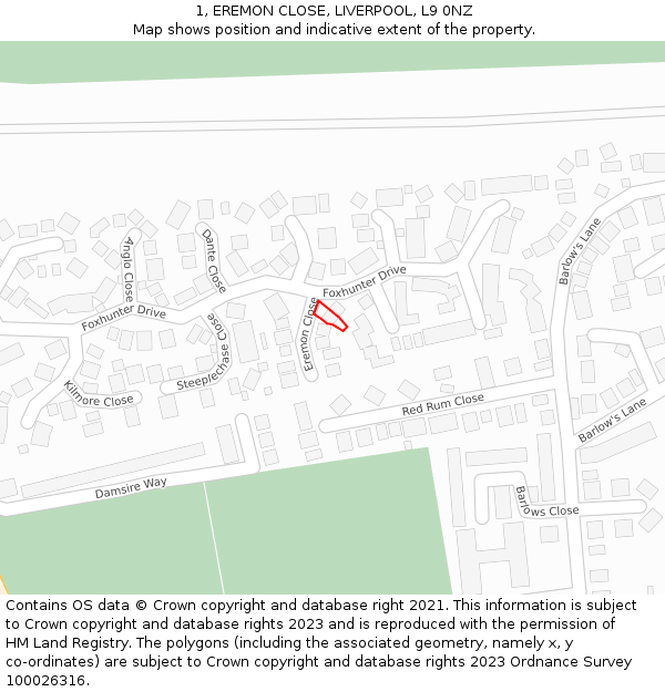 1, EREMON CLOSE, LIVERPOOL, L9 0NZ: Location map and indicative extent of plot