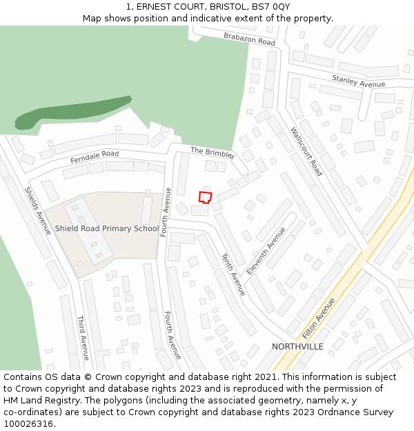 1, ERNEST COURT, BRISTOL, BS7 0QY: Location map and indicative extent of plot