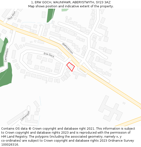 1, ERW GOCH, WAUNFAWR, ABERYSTWYTH, SY23 3AZ: Location map and indicative extent of plot