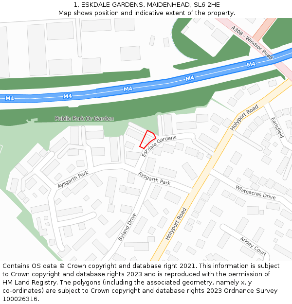 1, ESKDALE GARDENS, MAIDENHEAD, SL6 2HE: Location map and indicative extent of plot