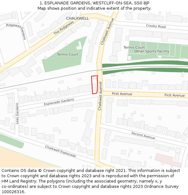 1, ESPLANADE GARDENS, WESTCLIFF-ON-SEA, SS0 8JP: Location map and indicative extent of plot