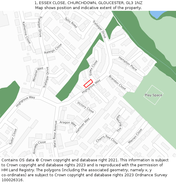 1, ESSEX CLOSE, CHURCHDOWN, GLOUCESTER, GL3 1NZ: Location map and indicative extent of plot