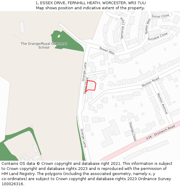 1, ESSEX DRIVE, FERNHILL HEATH, WORCESTER, WR3 7UU: Location map and indicative extent of plot