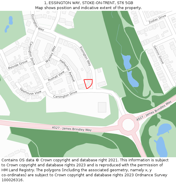 1, ESSINGTON WAY, STOKE-ON-TRENT, ST6 5GB: Location map and indicative extent of plot