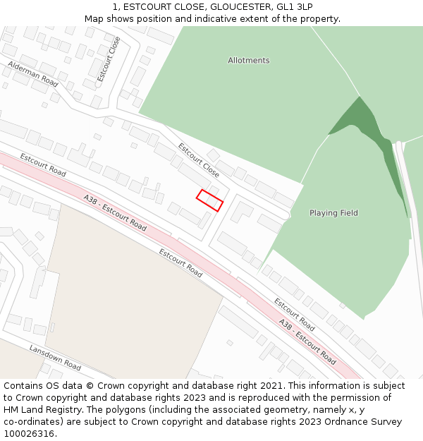 1, ESTCOURT CLOSE, GLOUCESTER, GL1 3LP: Location map and indicative extent of plot