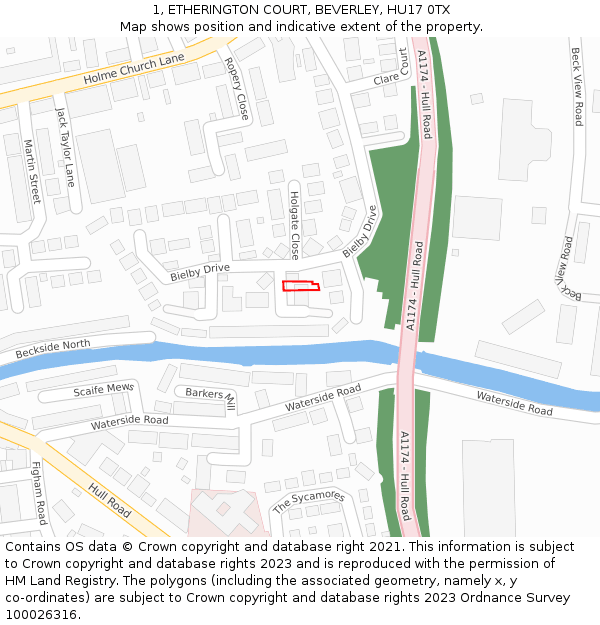 1, ETHERINGTON COURT, BEVERLEY, HU17 0TX: Location map and indicative extent of plot