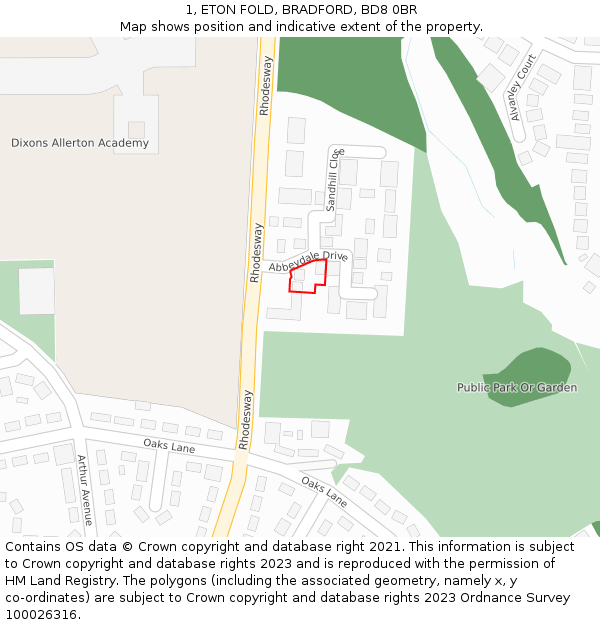 1, ETON FOLD, BRADFORD, BD8 0BR: Location map and indicative extent of plot