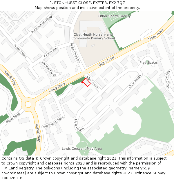 1, ETONHURST CLOSE, EXETER, EX2 7QZ: Location map and indicative extent of plot